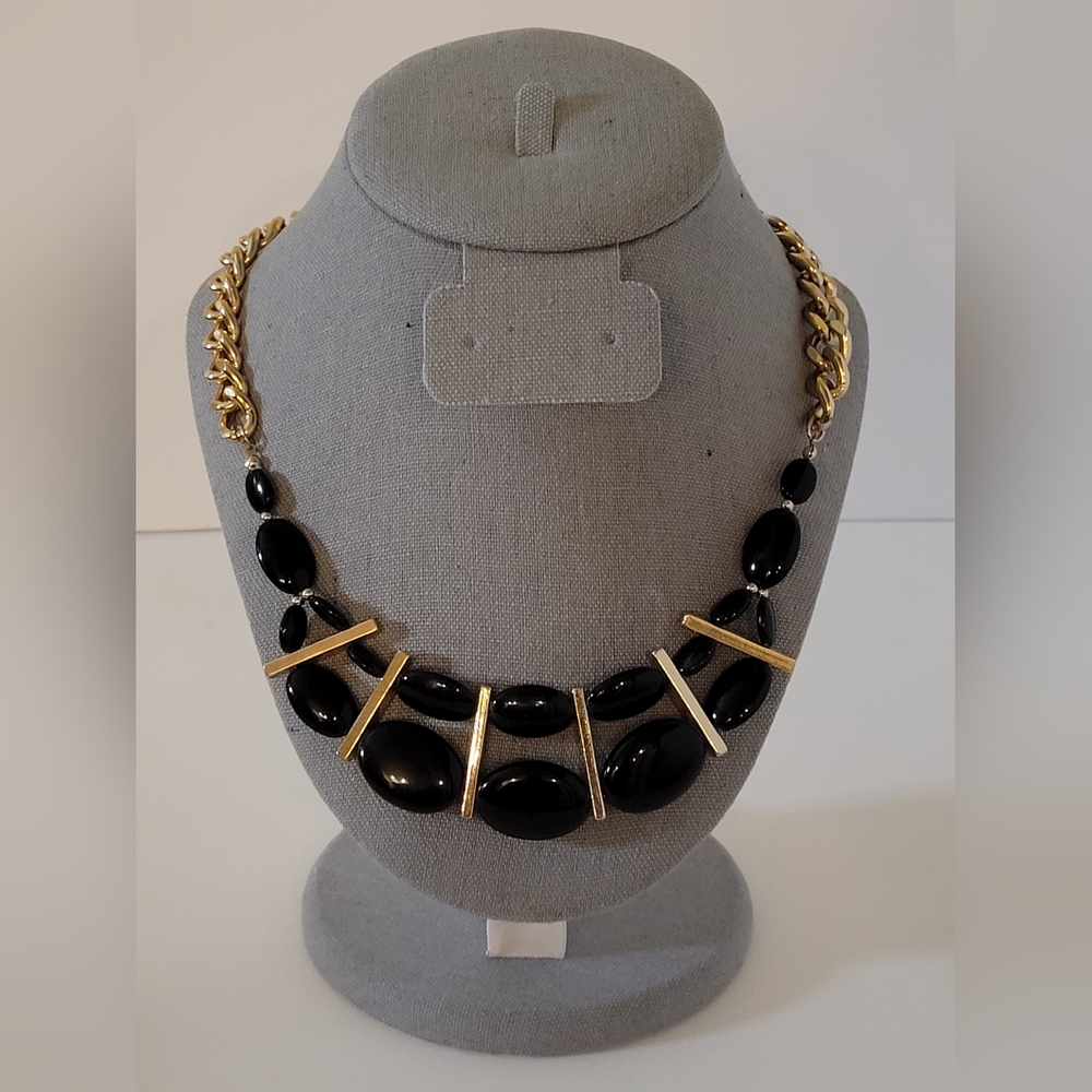 Charming Charlie Black and Gold Beaded Necklace